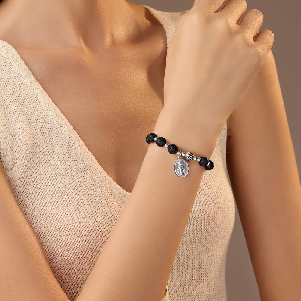 Christiandiscipleshop Multi-color Gemstone Stretch Bracelet with Miraculous Medal: Unique Spiritual Connection