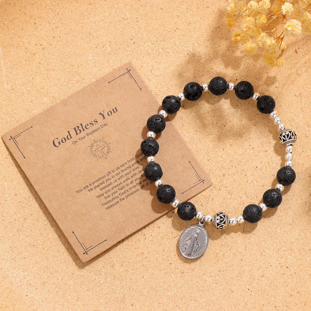 Christiandiscipleshop Multi-color Gemstone Stretch Bracelet with Miraculous Medal: Unique Spiritual Connection