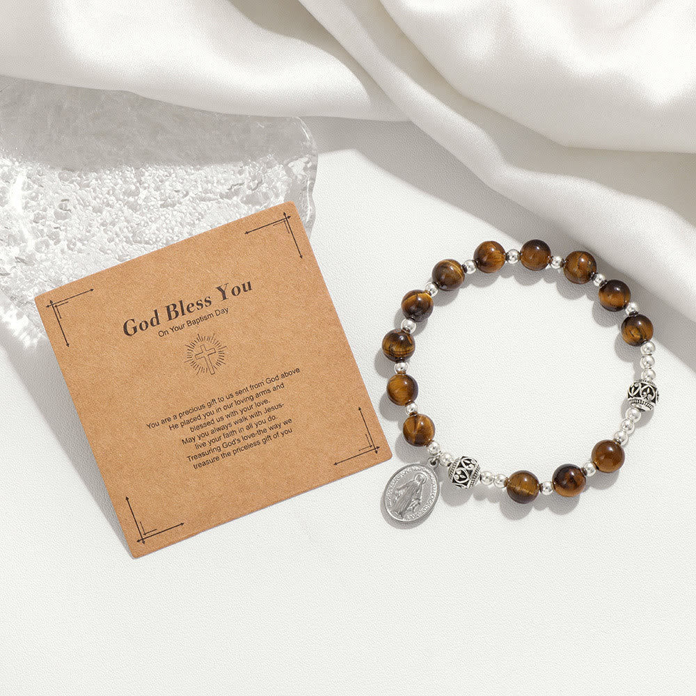 Christiandiscipleshop Multi-color Gemstone Stretch Bracelet with Miraculous Medal: Unique Spiritual Connection