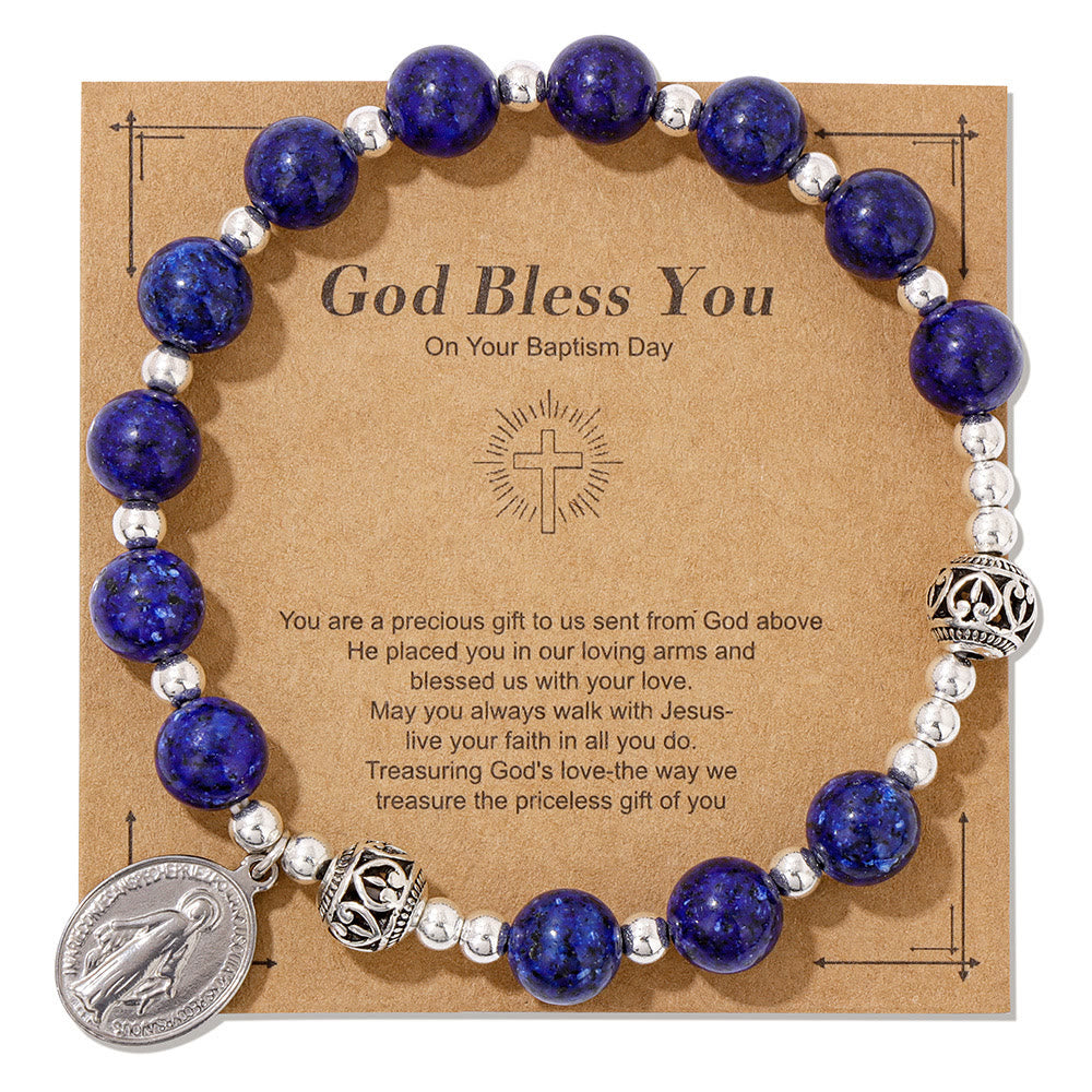 Christiandiscipleshop Multi-color Gemstone Stretch Bracelet with Miraculous Medal: Unique Spiritual Connection
