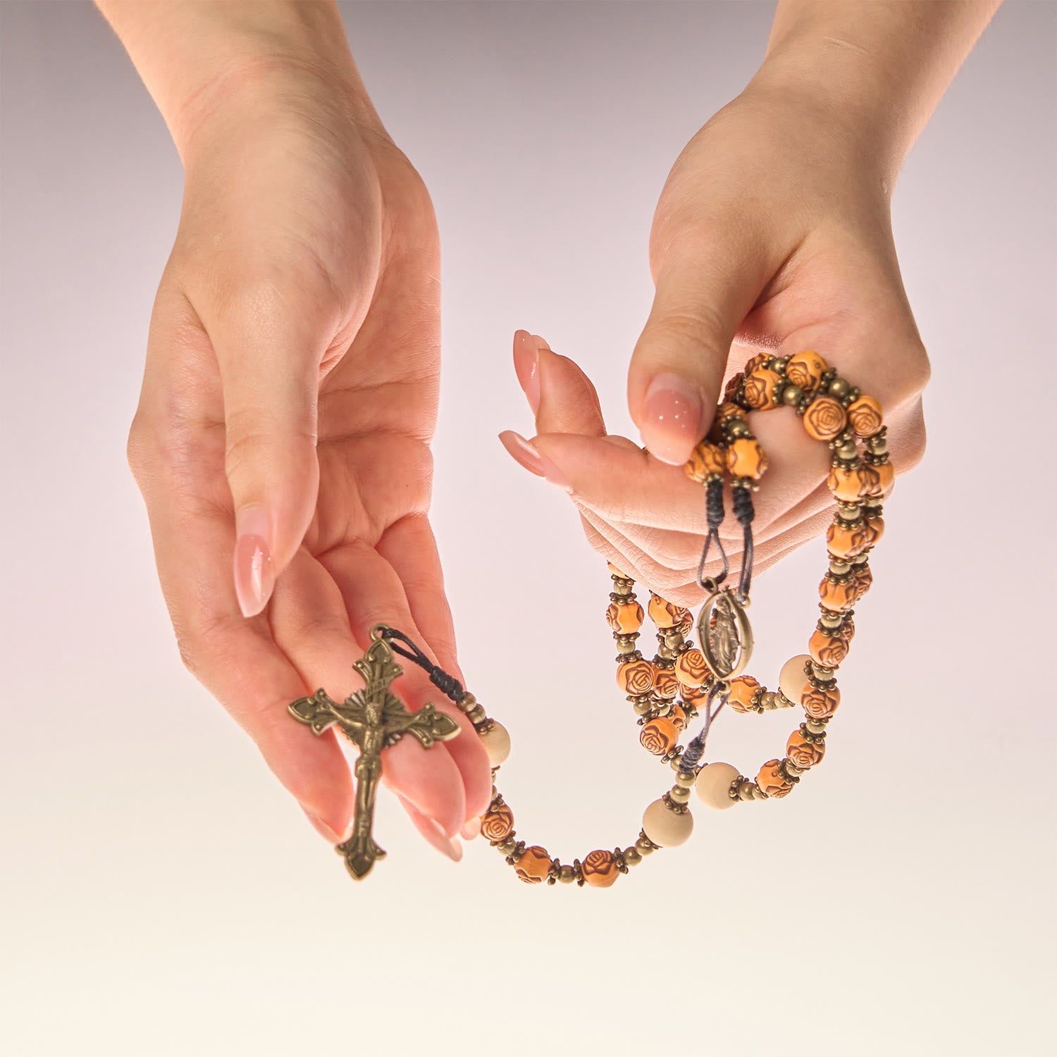 Christiandiscipleshop Exquisite Wooden Rose Beads with Bronze Crucifix & Miraculous Medal Rosary