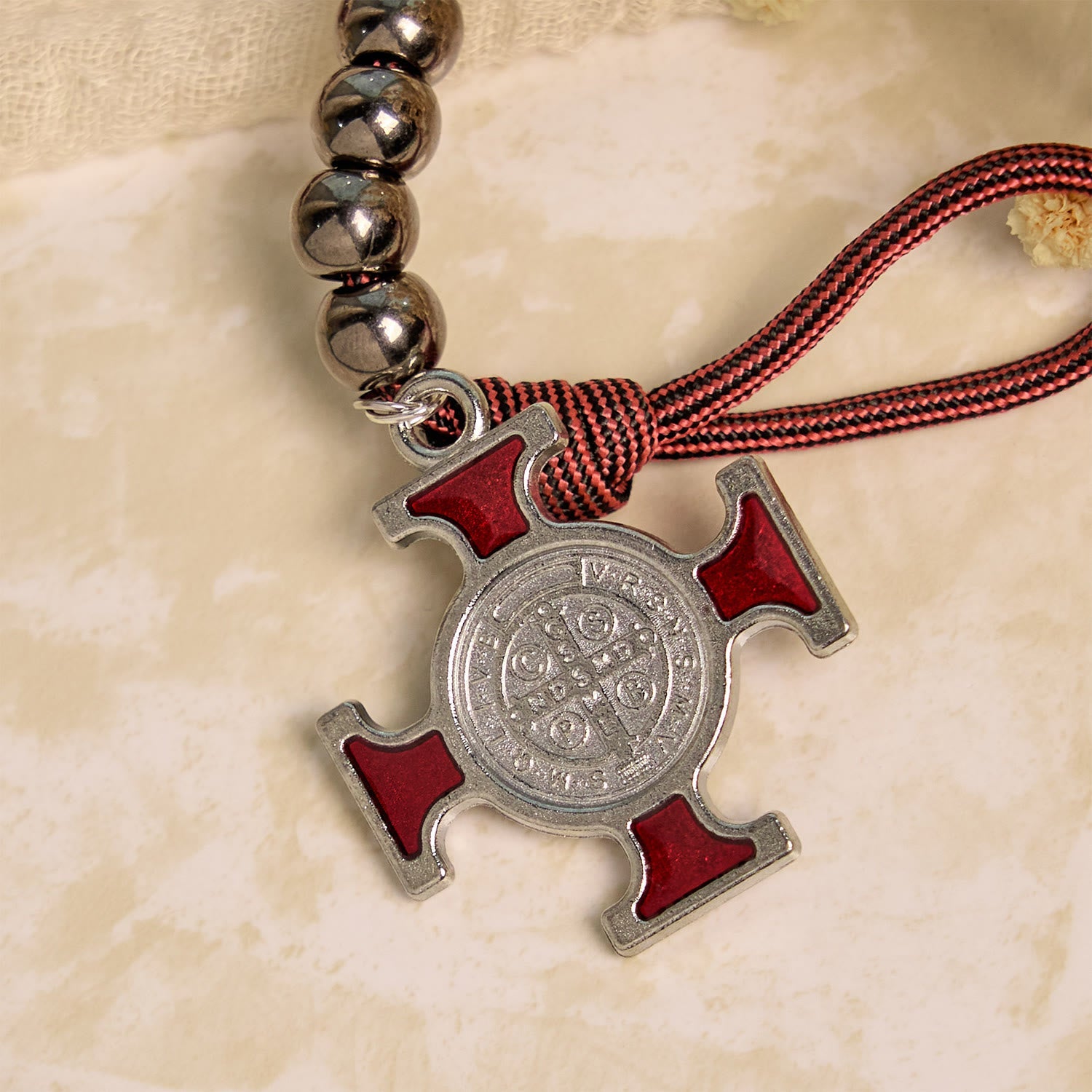 Christianartworkshop All-Place Portable Paracord Pocket Rosary with Crucifix & St. Benedict: Faith for Every Spot