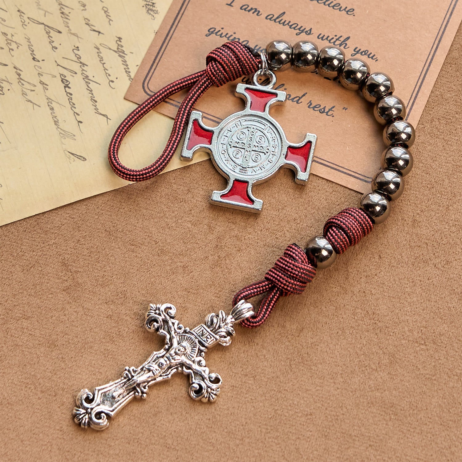 Christianartworkshop All-Place Portable Paracord Pocket Rosary with Crucifix & St. Benedict: Faith for Every Spot