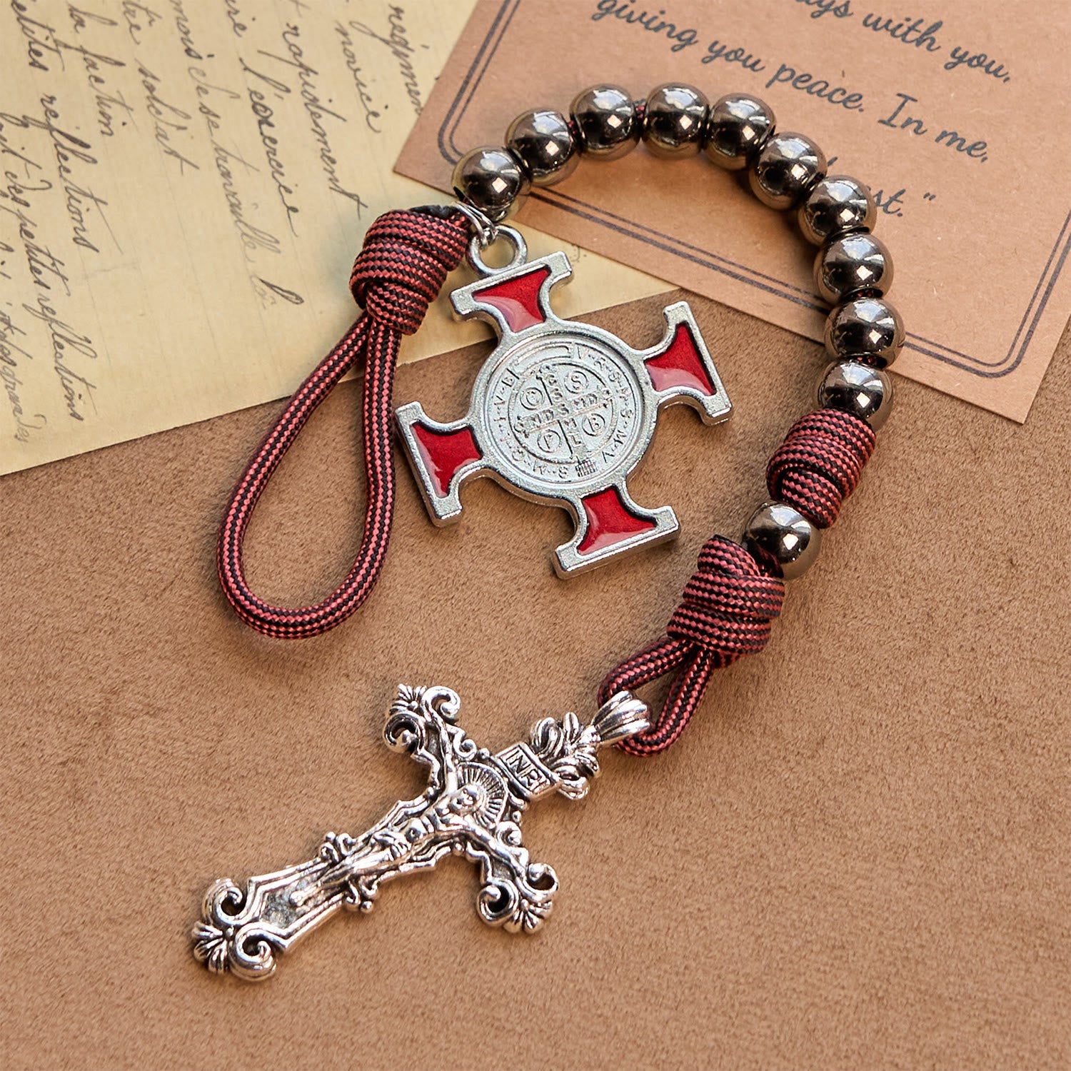 Christianartworkshop All-Place Portable Paracord Pocket Rosary with Crucifix & St. Benedict: Faith for Every Spot