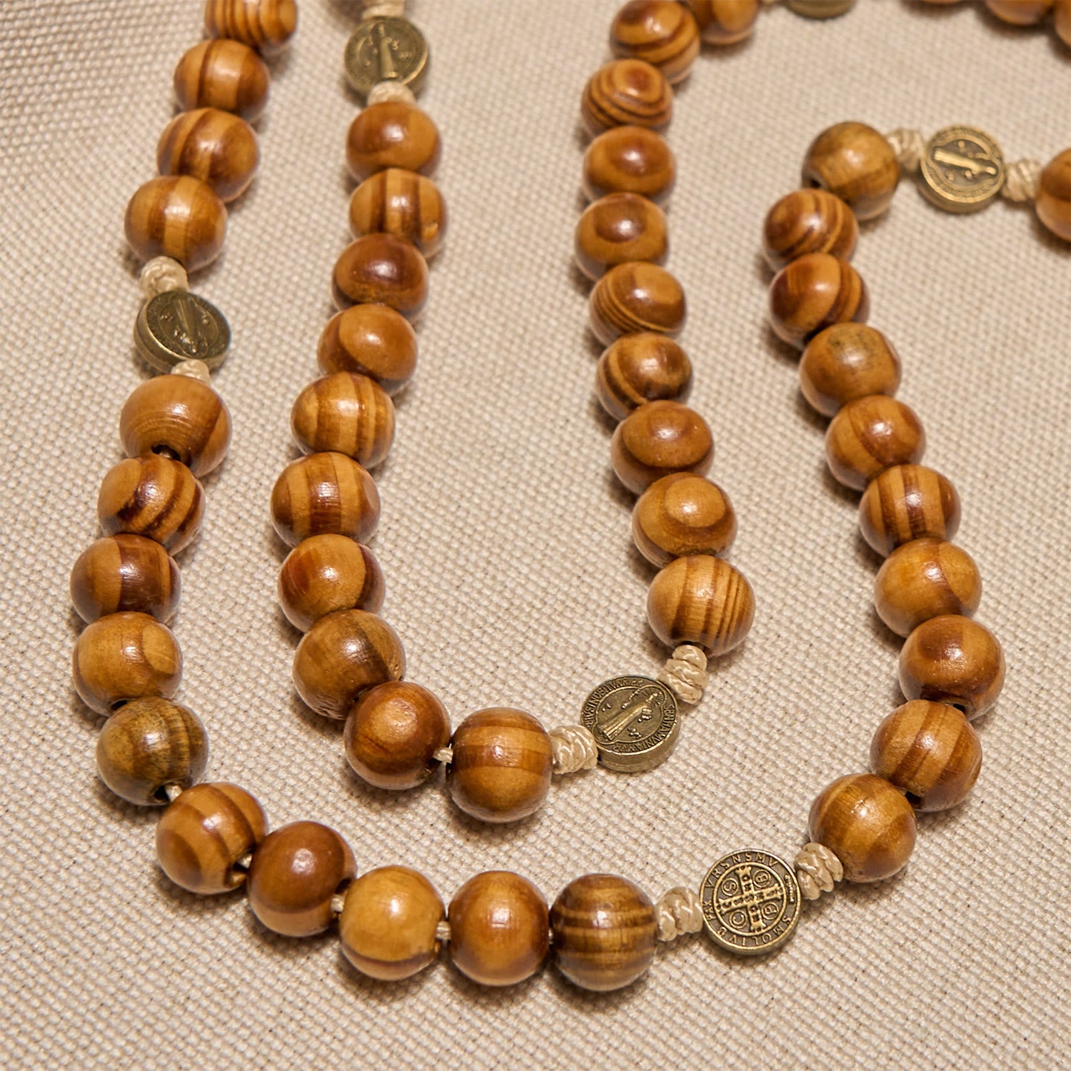 Christianartworkshop 15 Decade Olive Wood Rosary with St. Benedict, Crucifix & Waist Chain Design—Divine Devotion in Dual Use