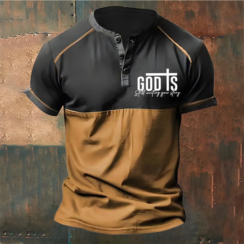 christiandiscipleshop Men's God Is Still Writing Your Story Printed Henley Neck T-Shirt