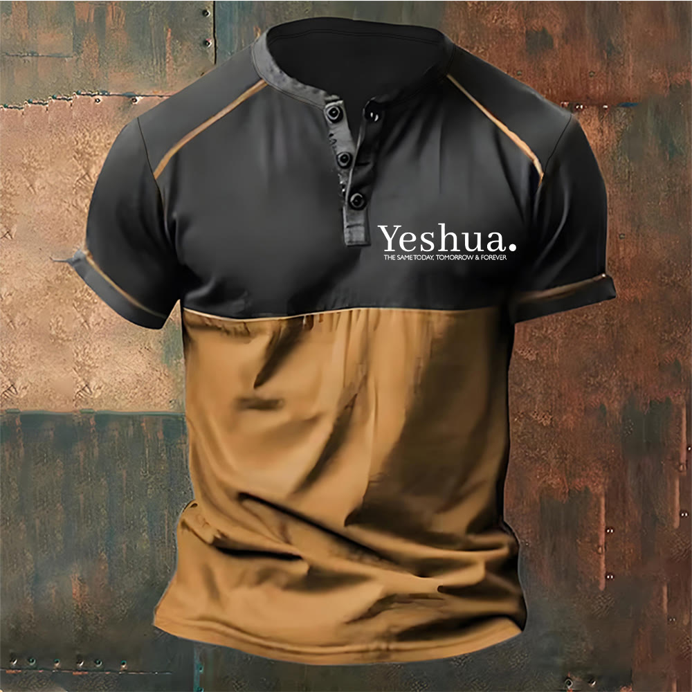 christiandiscipleshop Men's Yeshua The Same Today Tomorrow & Forever Henley Neck T-Shirt
