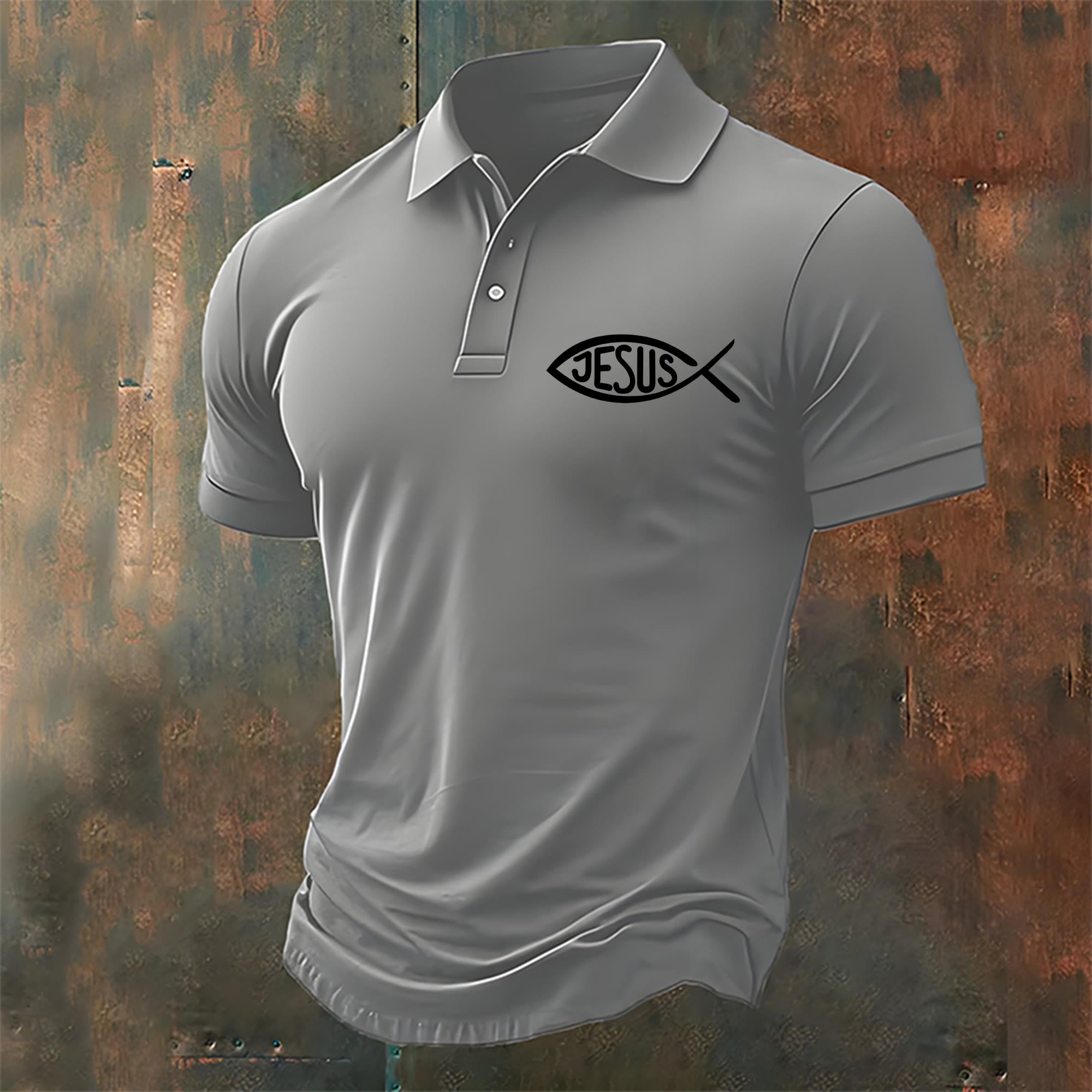 christiandiscipleshop Men's Jesus Fish Print Casual Polo Shirt