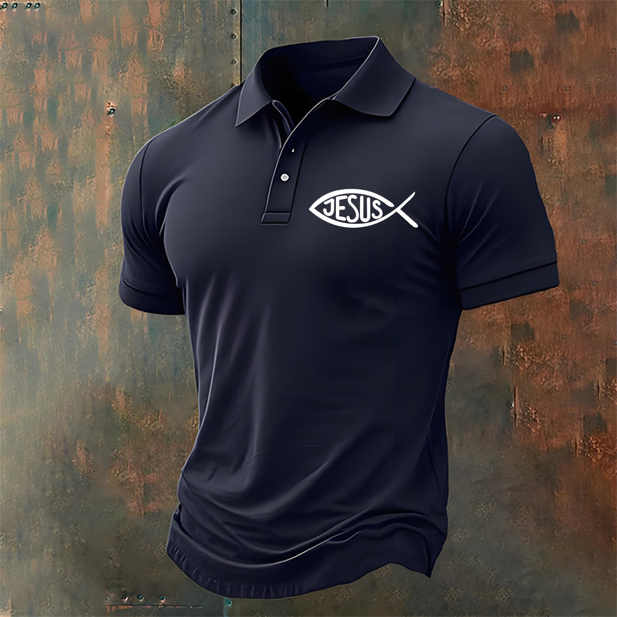 christiandiscipleshop Men's Jesus Fish Print Casual Polo Shirt