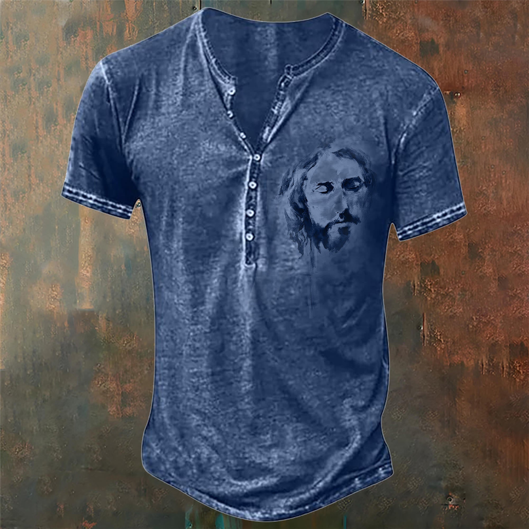 christiandiscipleshop Men's Jesus - Inspired Print Henley Neck T-Shirt