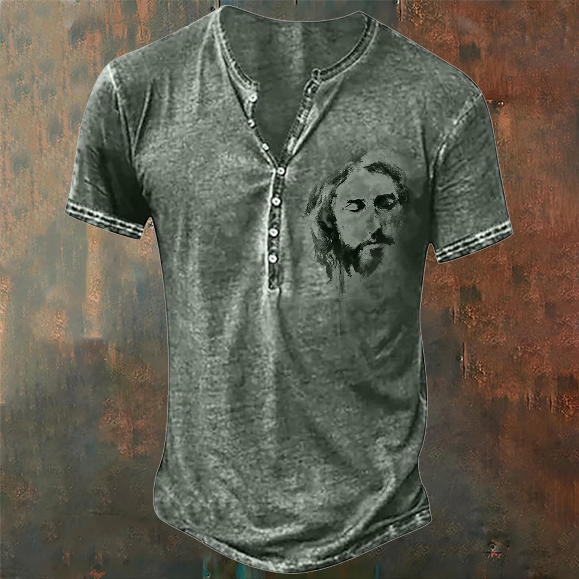 christiandiscipleshop Men's Jesus - Inspired Print Henley Neck T-Shirt