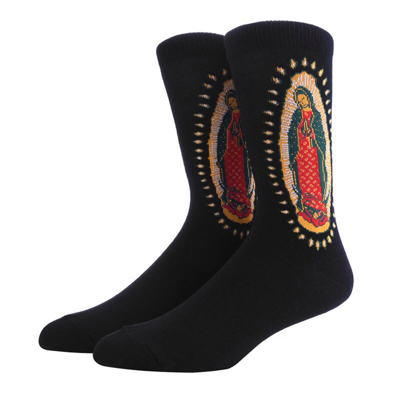 Christianartworkshop Black Virgin of Guadalupe Religious Crew Socks: Retro Design, Exclusive Faith Flair
