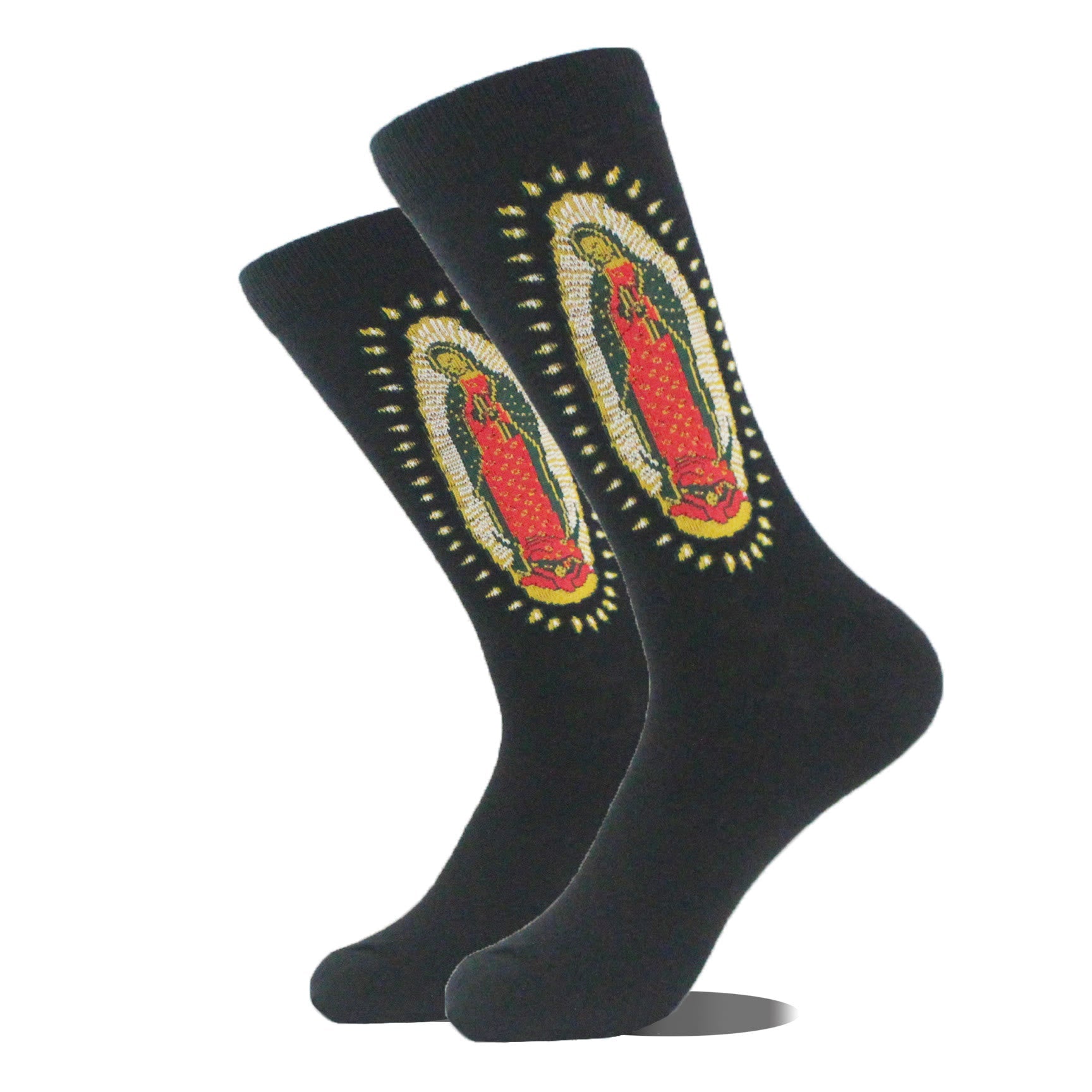 Christianartworkshop Black Virgin of Guadalupe Religious Crew Socks: Retro Design, Exclusive Faith Flair
