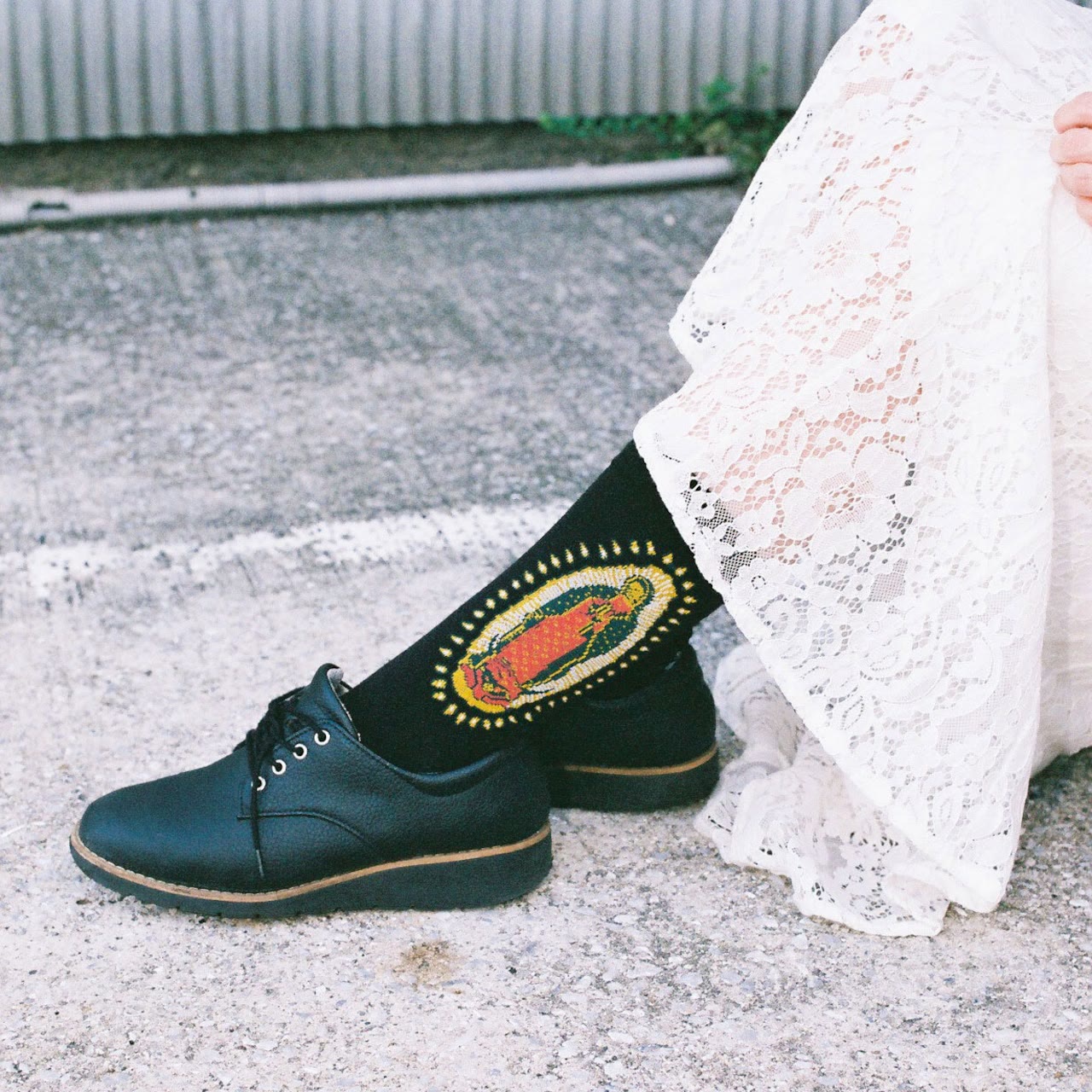 Christianartworkshop Black Virgin of Guadalupe Religious Crew Socks: Retro Design, Exclusive Faith Flair