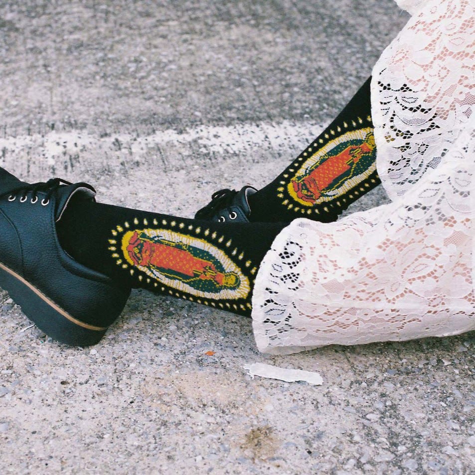 Christianartworkshop Black Virgin of Guadalupe Religious Crew Socks: Retro Design, Exclusive Faith Flair
