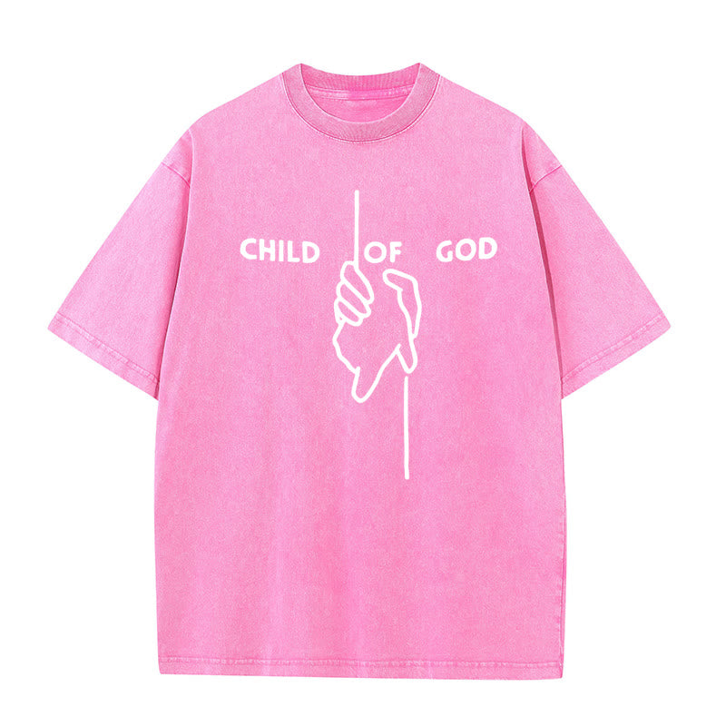 Christianartworkshop Artistic Child of God Unisex Washed T-Shirt: Hand - Cross Design and Eternal Faith