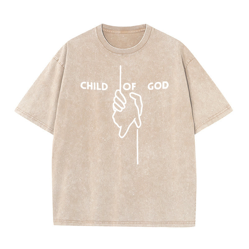 Christianartworkshop Artistic Child of God Unisex Washed T-Shirt: Hand - Cross Design and Eternal Faith