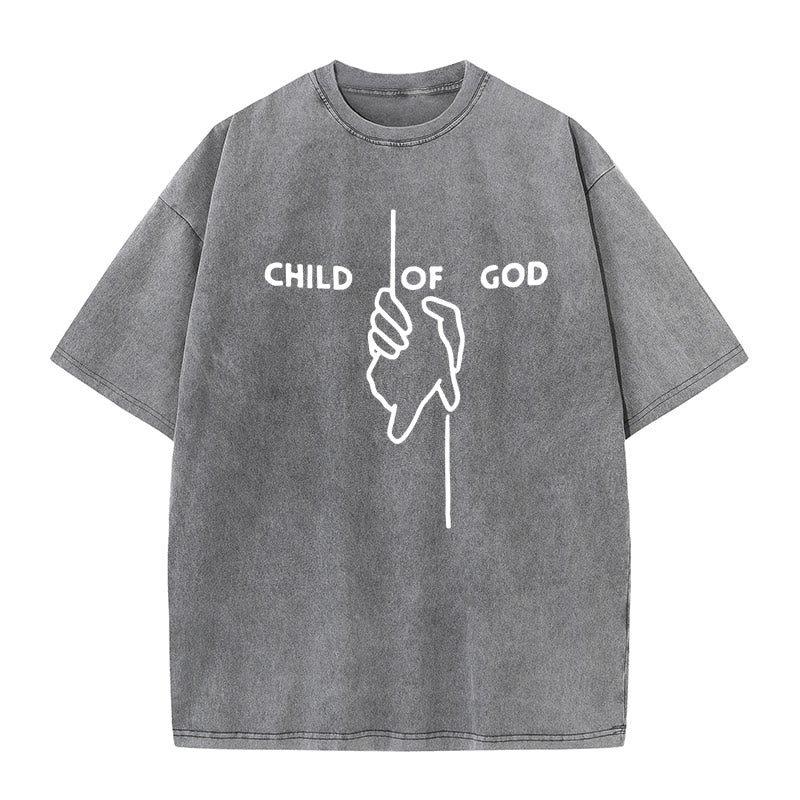 Christianartworkshop Artistic Child of God Unisex Washed T-Shirt: Hand - Cross Design and Eternal Faith