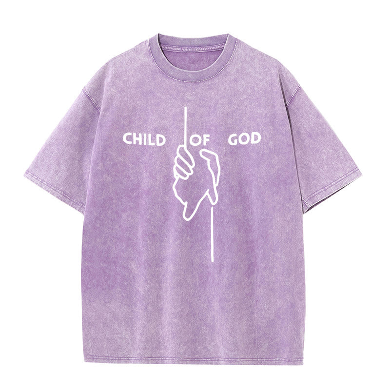 Christianartworkshop Artistic Child of God Unisex Washed T-Shirt: Hand - Cross Design and Eternal Faith