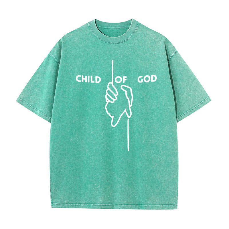 Christianartworkshop Artistic Child of God Unisex Washed T-Shirt: Hand - Cross Design and Eternal Faith