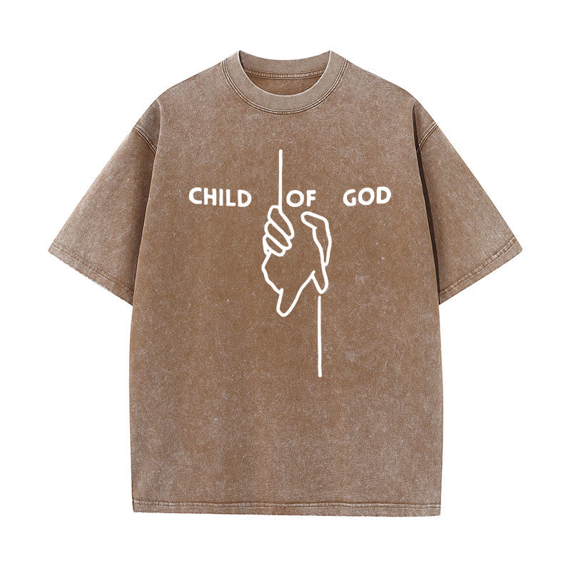 Christianartworkshop Artistic Child of God Unisex Washed T-Shirt: Hand - Cross Design and Eternal Faith