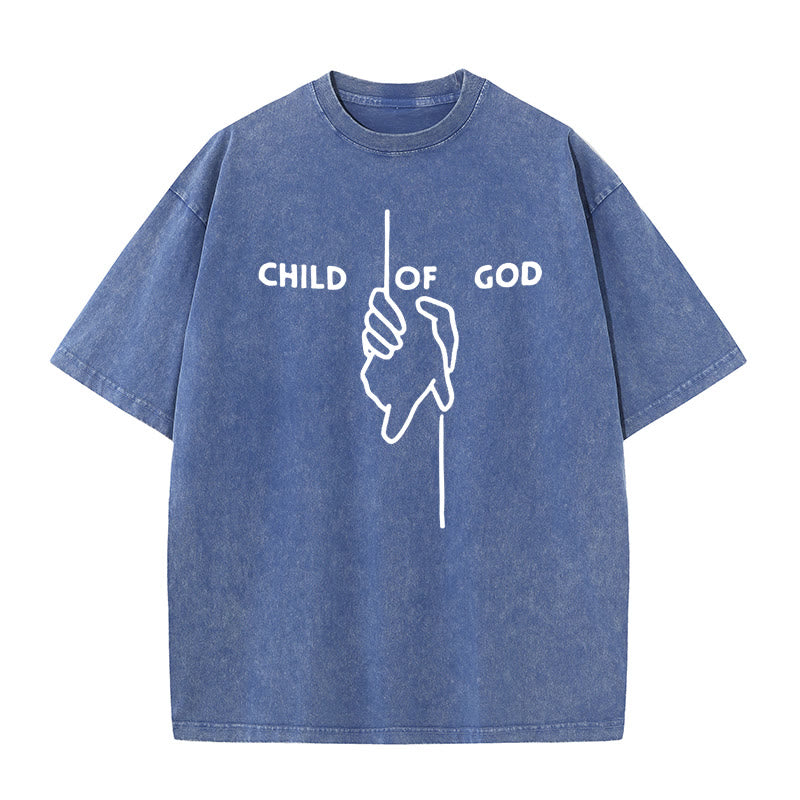 Christianartworkshop Artistic Child of God Unisex Washed T-Shirt: Hand - Cross Design and Eternal Faith