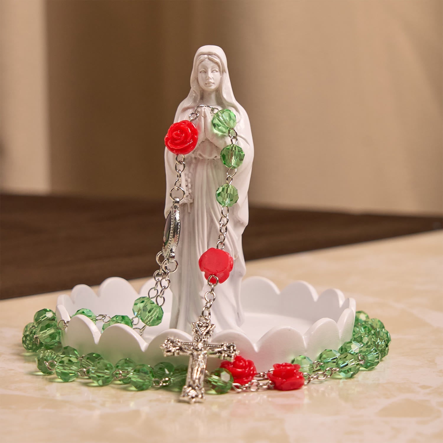christiandiscipleshop Handmade Floral Crystal Beads & Crucifix with Virgin Mary Medal Rosary: Blossom of Grace Elegance