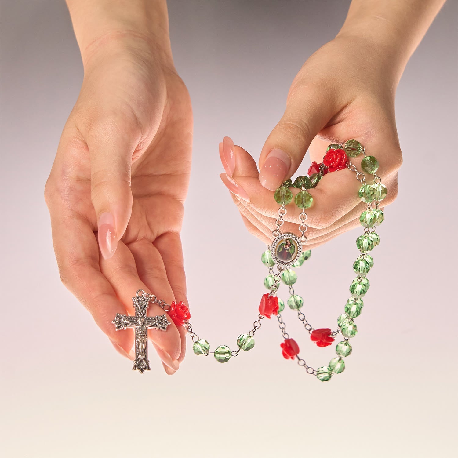 christiandiscipleshop Handmade Floral Crystal Beads & Crucifix with Virgin Mary Medal Rosary: Blossom of Grace Elegance