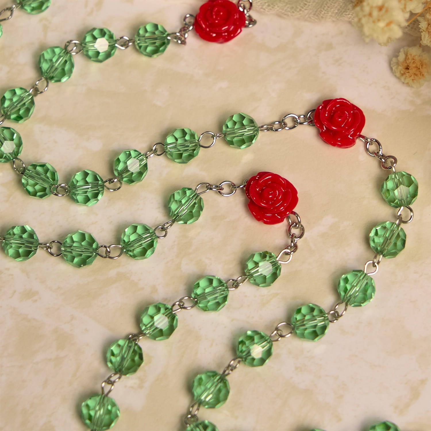 christiandiscipleshop Handmade Floral Crystal Beads & Crucifix with Virgin Mary Medal Rosary: Blossom of Grace Elegance