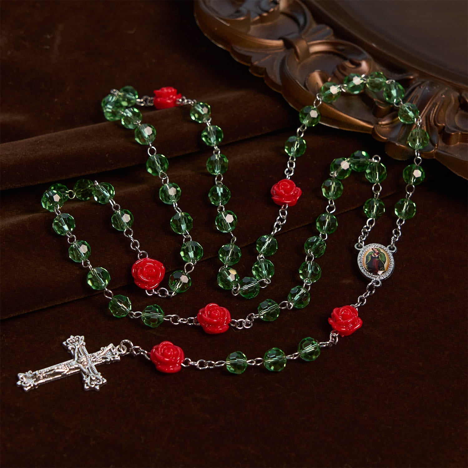 christiandiscipleshop Handmade Floral Crystal Beads & Crucifix with Virgin Mary Medal Rosary: Blossom of Grace Elegance
