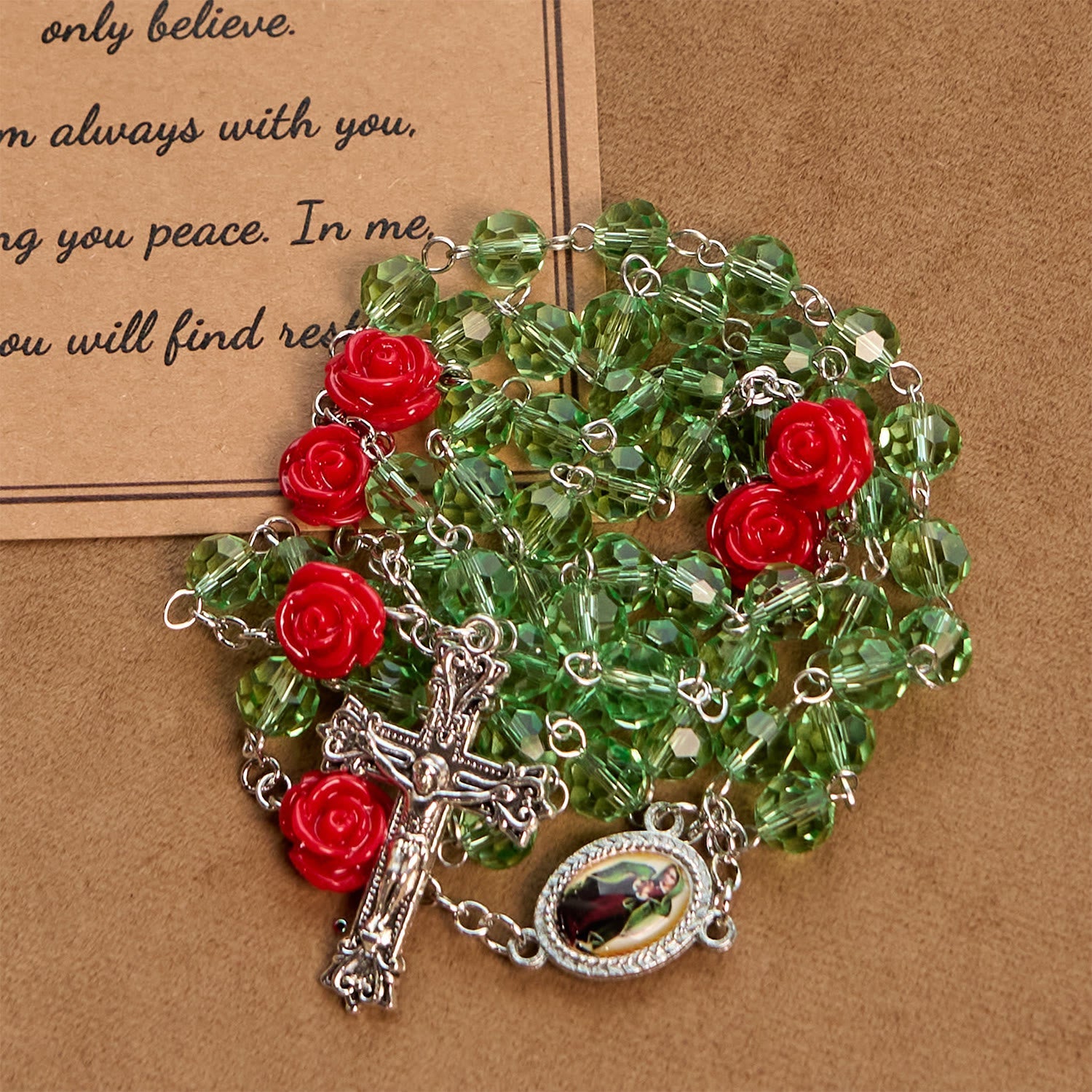 christiandiscipleshop Handmade Floral Crystal Beads & Crucifix with Virgin Mary Medal Rosary: Blossom of Grace Elegance