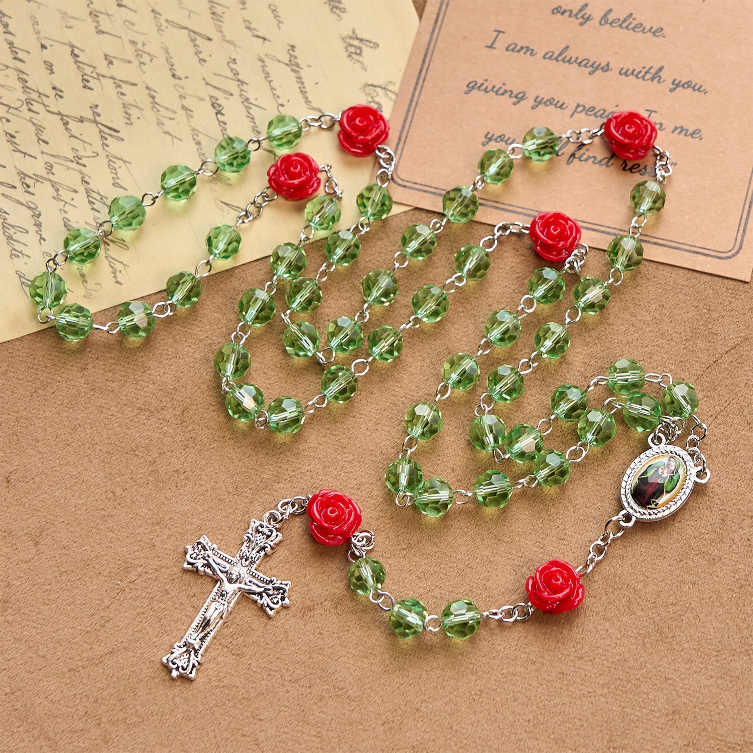 christiandiscipleshop Handmade Floral Crystal Beads & Crucifix with Virgin Mary Medal Rosary: Blossom of Grace Elegance