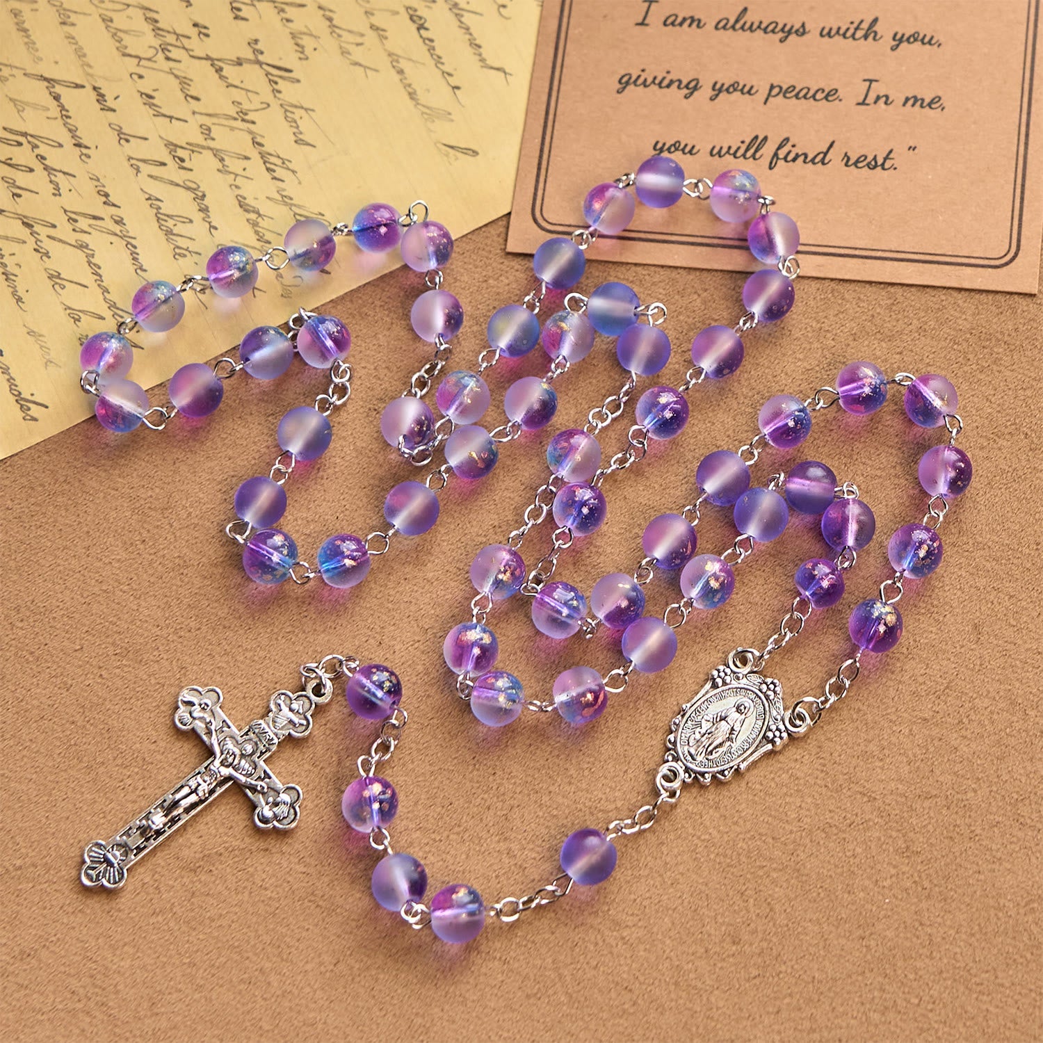 Christiandiscipleshop Frosted Blue and Purple Glass Beads Rosary Adorned with Miraculous Medal: Devotion in Textured Form
