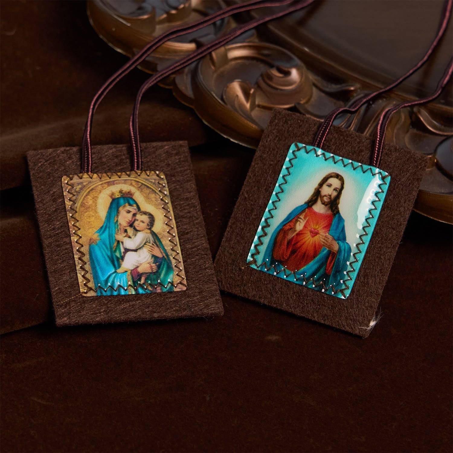 Christianartworkshop Blessed Brown Wool Scapular of Our Lady of Mt. Carmel & Sacred Heart: Unique Spiritual Bond