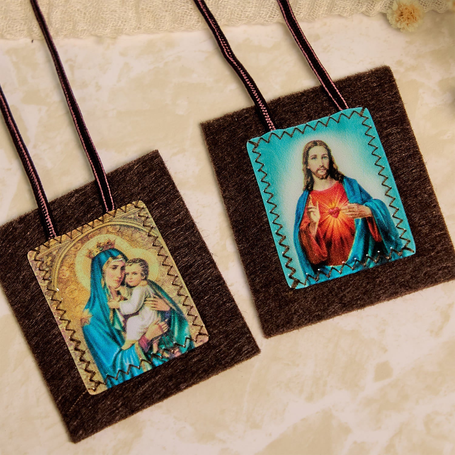 Christianartworkshop Blessed Brown Wool Scapular of Our Lady of Mt. Carmel & Sacred Heart: Unique Spiritual Bond