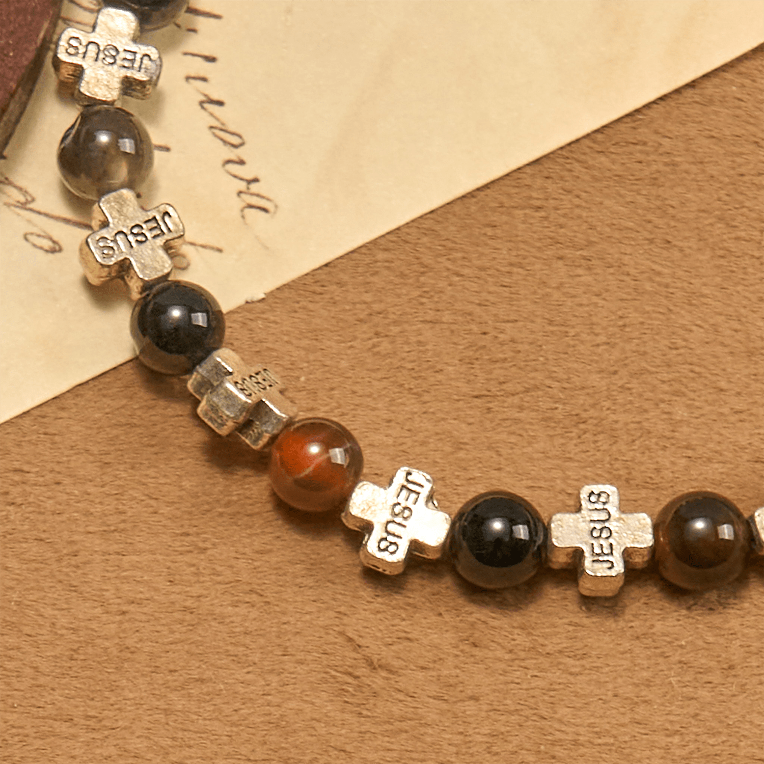 FREE Today: Natural Multicolored Agate Bracelet with Two Tone Jesus Cross: Bold Faith Statement