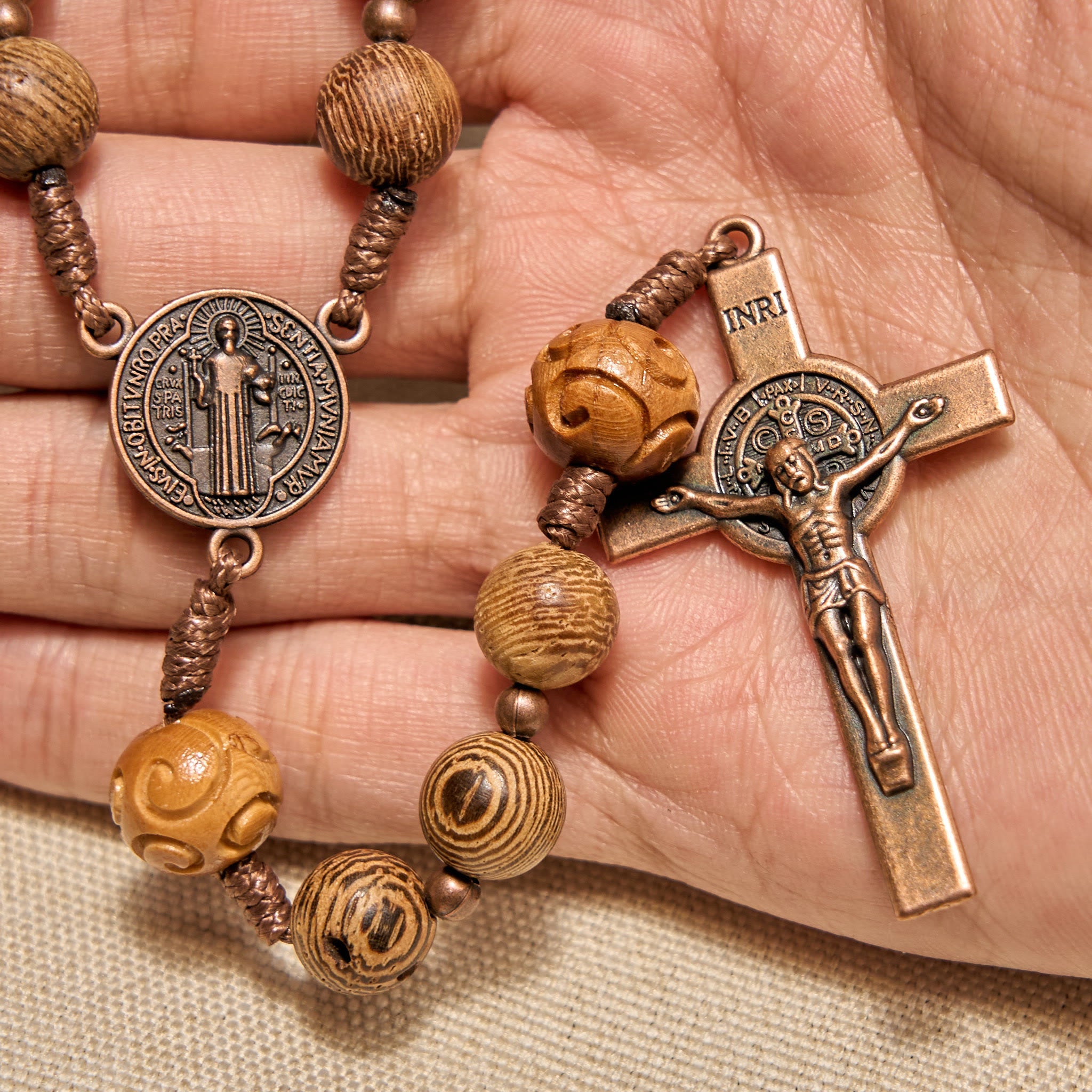 Christiandiscipleshop Divine Olive Wood Rosary Adorned with St. Benedict Medal & Crucifix: Sacred Devotion