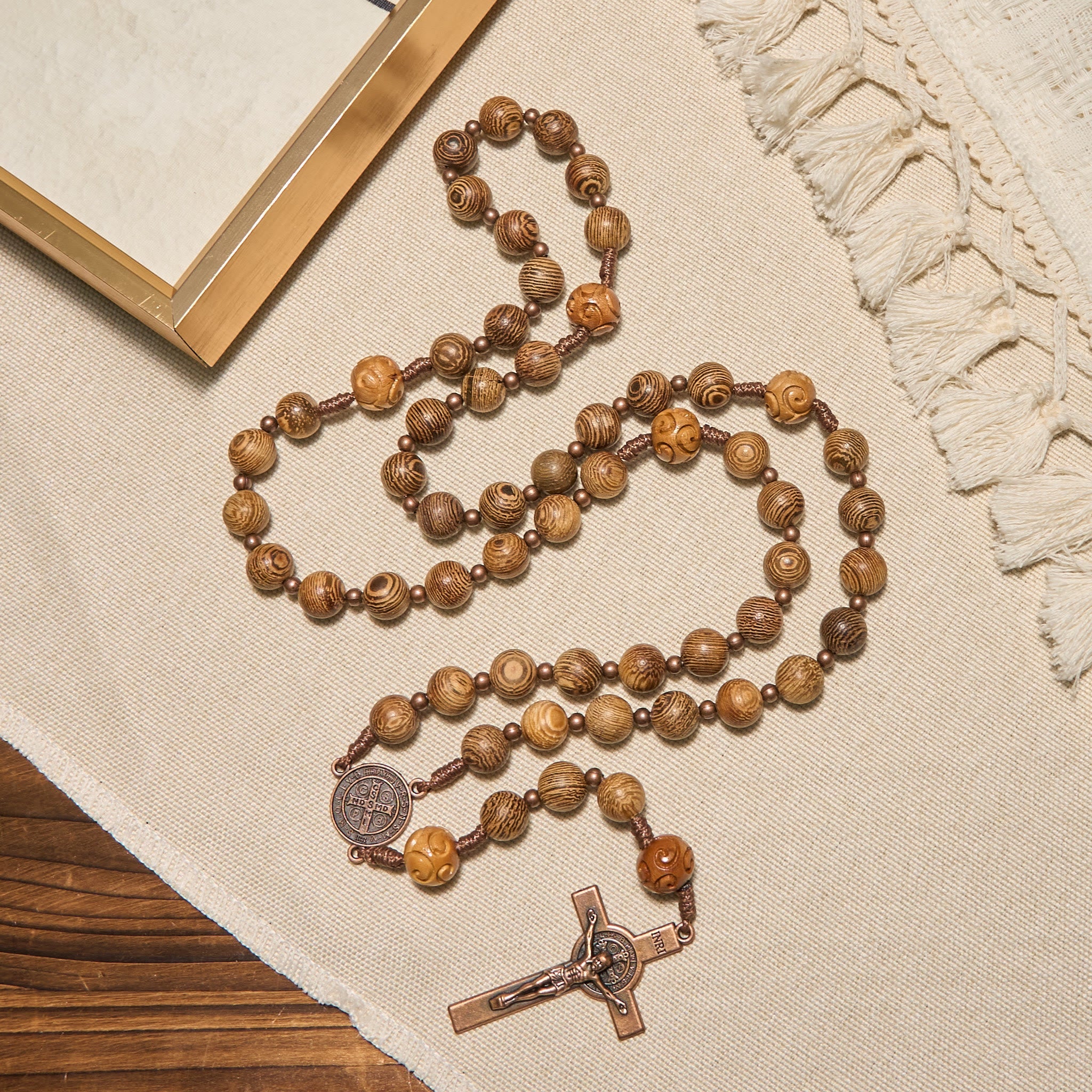 Christiandiscipleshop Divine Olive Wood Rosary Adorned with St. Benedict Medal & Crucifix: Sacred Devotion