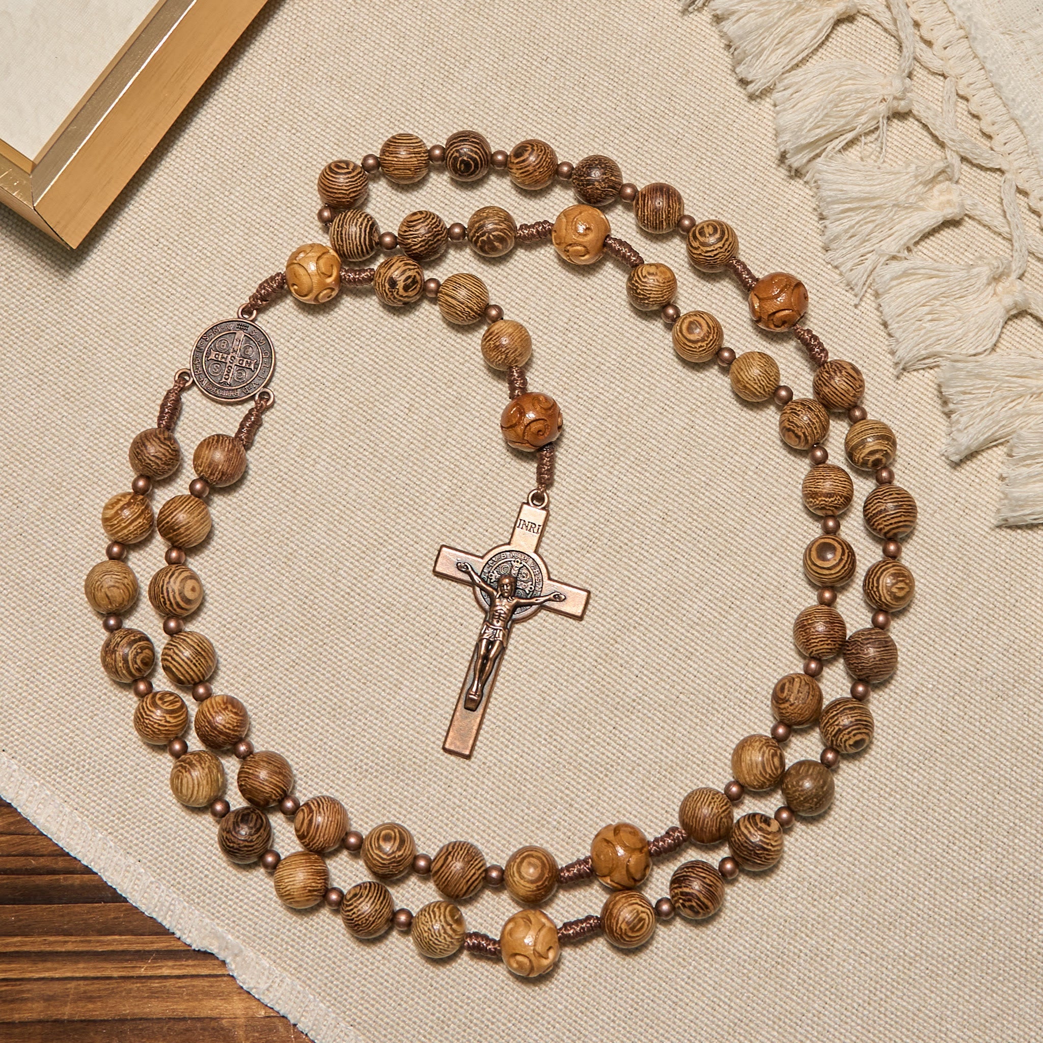 Christiandiscipleshop Divine Olive Wood Rosary Adorned with St. Benedict Medal & Crucifix: Sacred Devotion