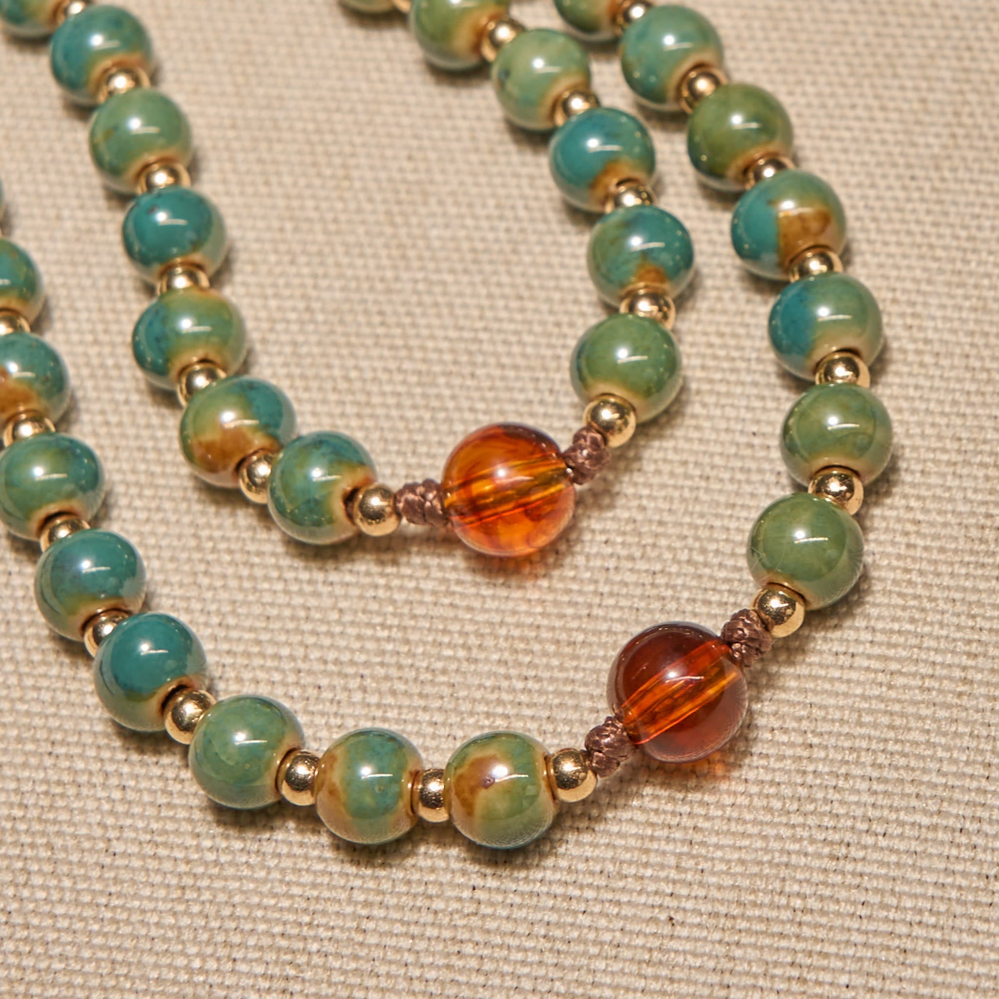 christiandiscipleshop Handcrafted Green Ceramic Rosary with Miraculous Medal and Amber Beads: Feel Graceful Faith