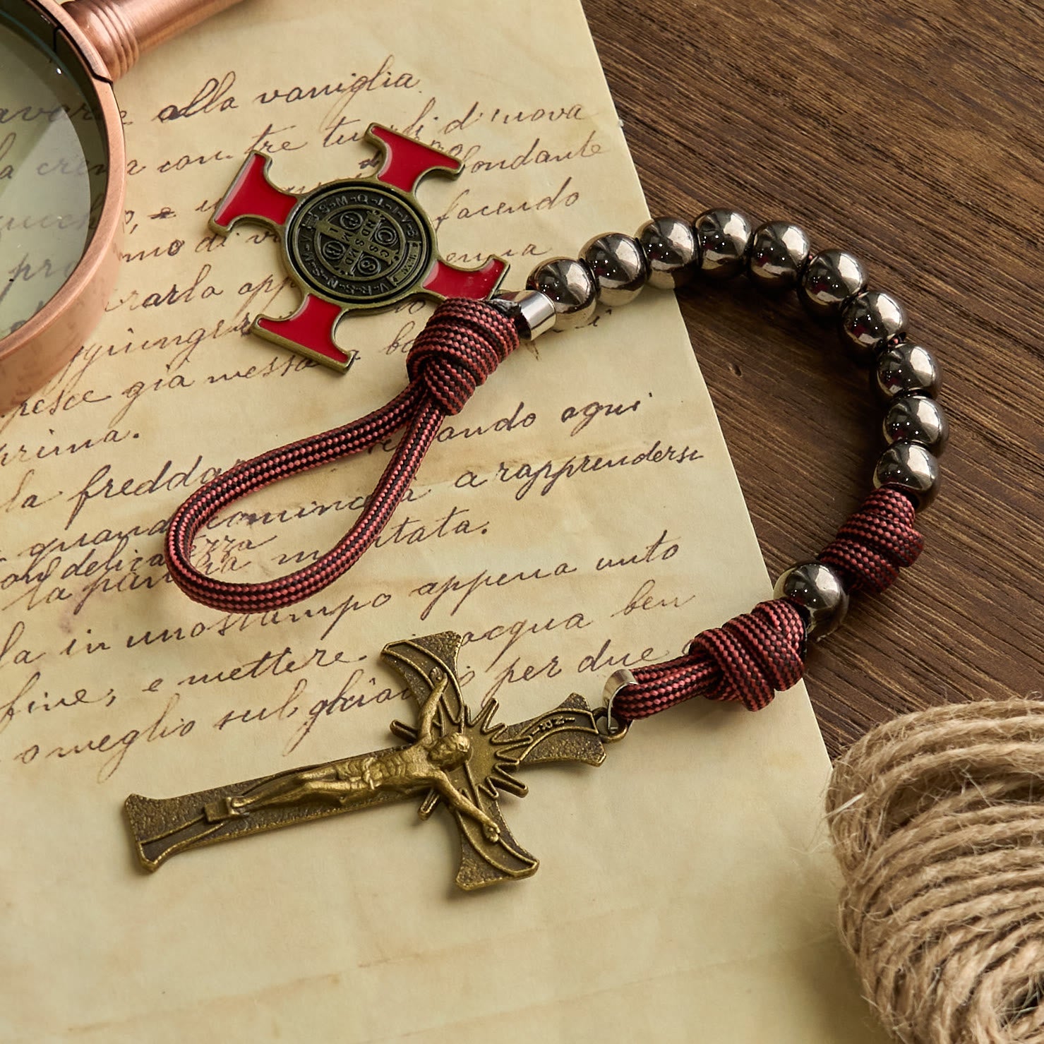 Christianartworkshop Chic Portable Pocket Rosary with Golden St. Benedict Medal & Crucifix: Carry Divine Protection Anywhere