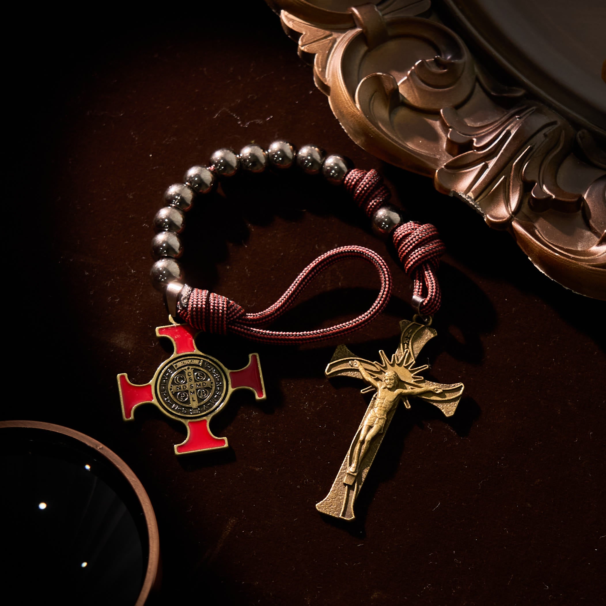 Christianartworkshop Chic Portable Pocket Rosary with Golden St. Benedict Medal & Crucifix: Carry Divine Protection Anywhere