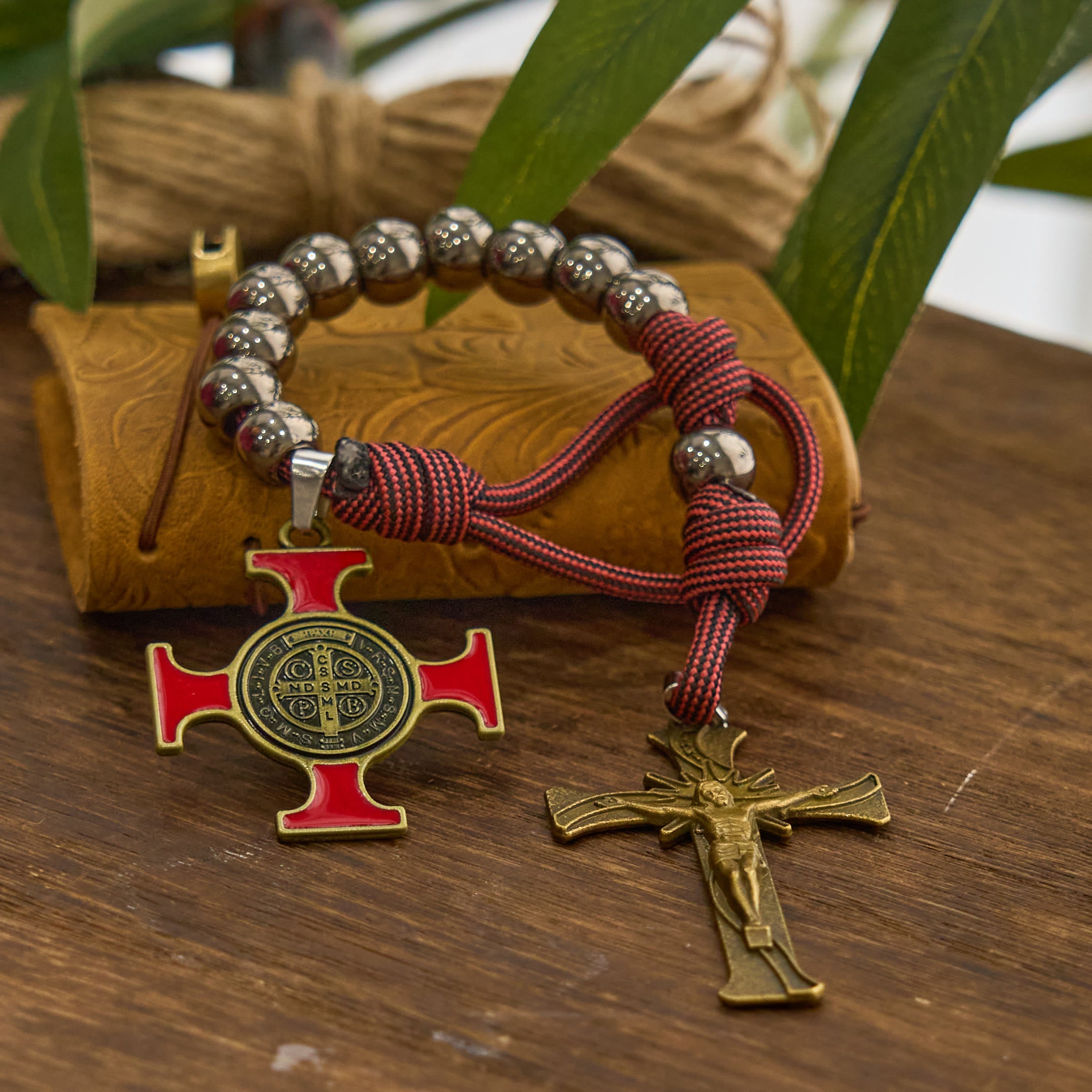 Christianartworkshop Chic Portable Pocket Rosary with Golden St. Benedict Medal & Crucifix: Carry Divine Protection Anywhere