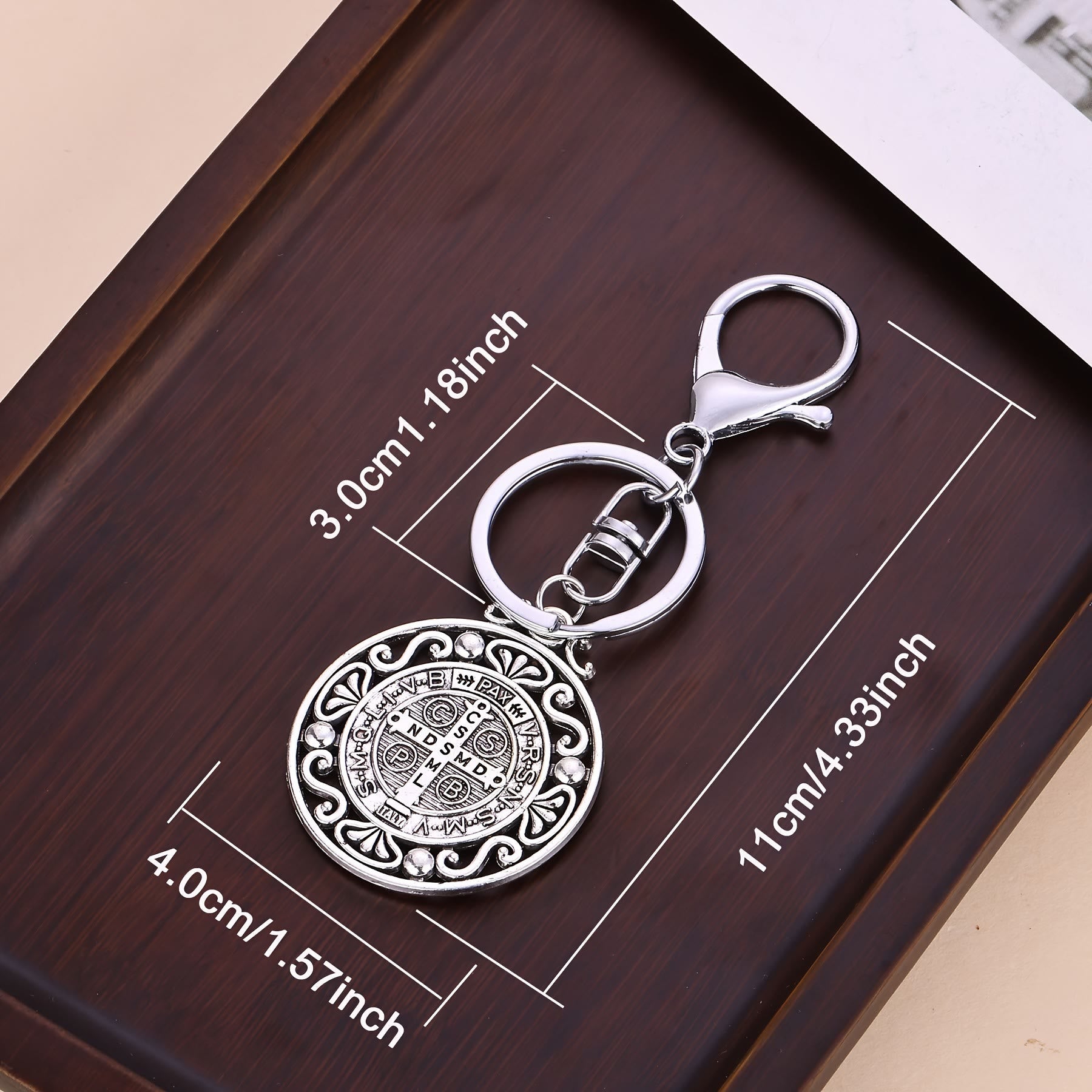 Christianartworkshop Artisanal Silver St. Benedict Keychain with Hollow-Out Design: Nostalgic Sign of Faithful Guardian