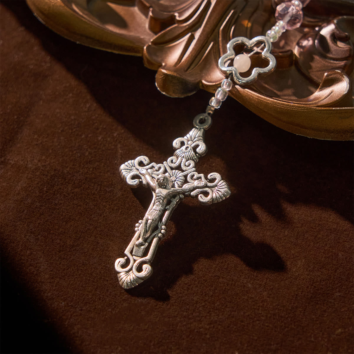 Christiandiscipleshop Elegant Pink Crystal Rosary with 3D Rose Beads, Silver Chalice Medal & Crucifix: Embrace Divine Grace