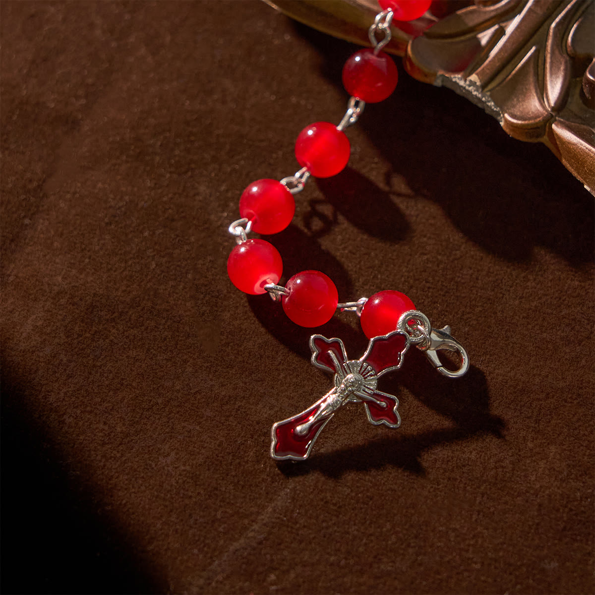 Christiandiscipleshop Dual-Use Red Agate Keychain & Pocket Rosary Adorned with Silver Angel Wing: Carry Divine Protection