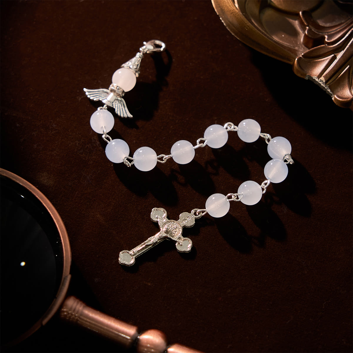 Christiandiscipleshop Multifunctional Tri-Color Gem Keychain & Pocket Rosary Blessed with Angle Wing