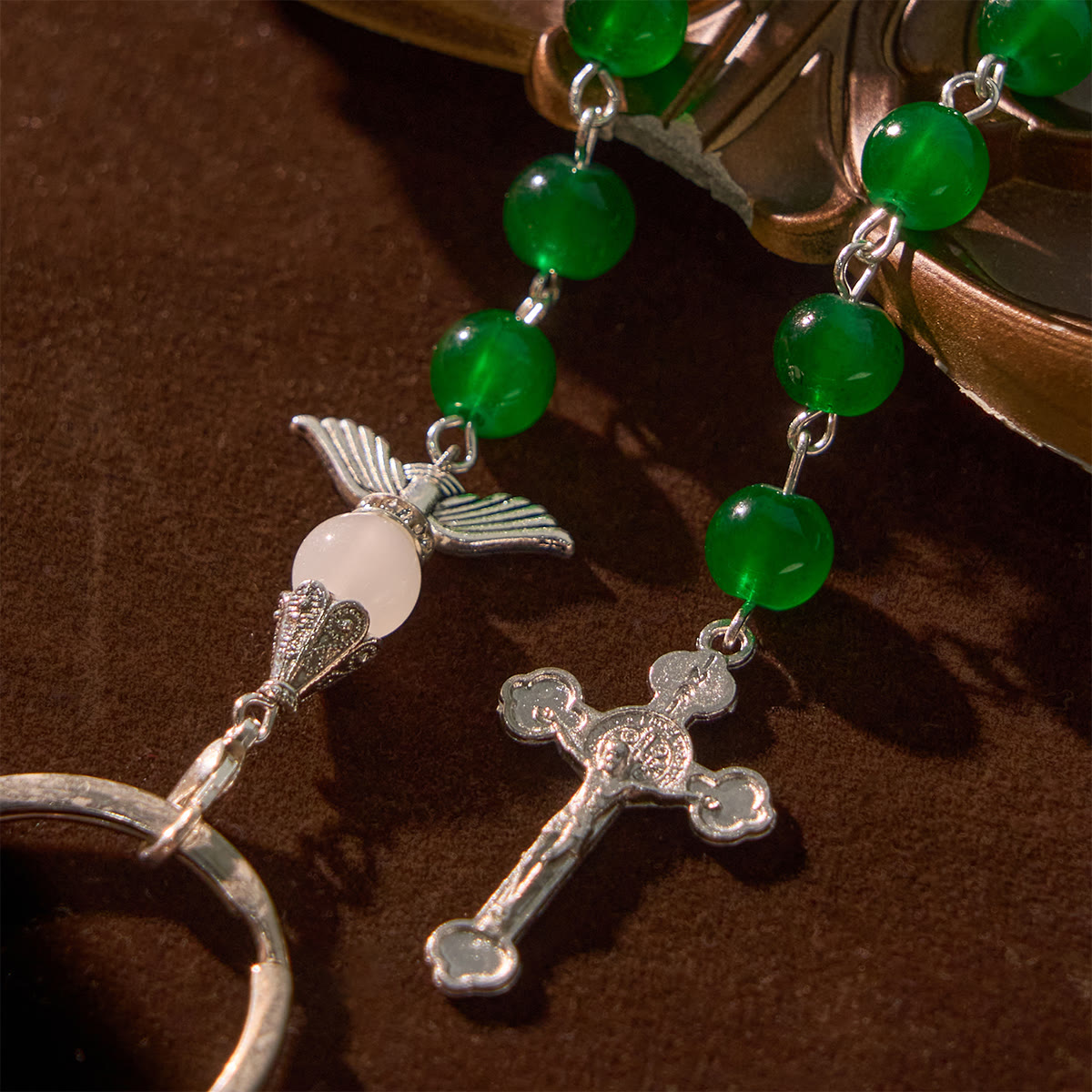 Christiandiscipleshop Multifunctional Tri-Color Gem Keychain & Pocket Rosary Blessed with Angle Wing
