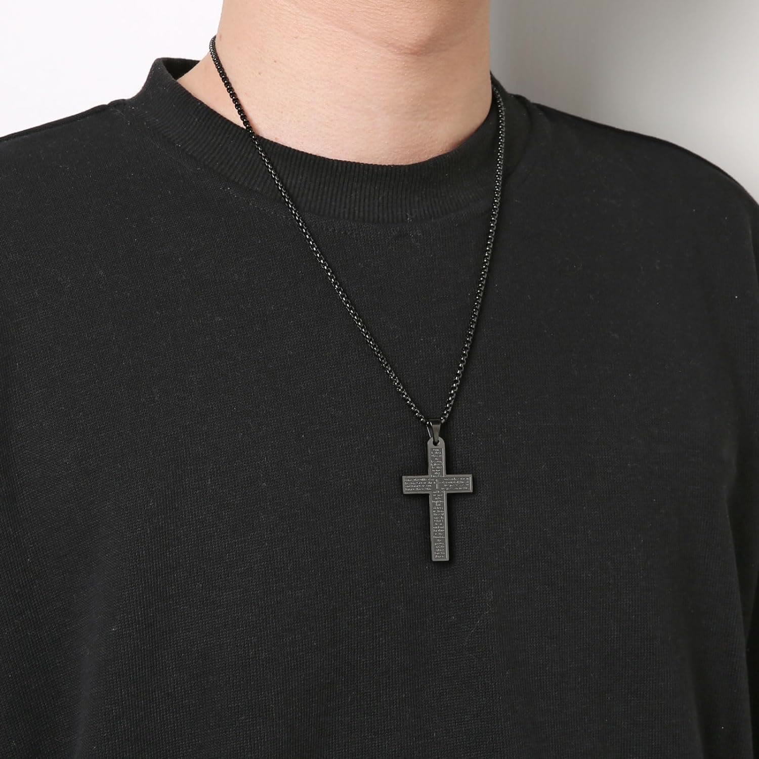 christiandiscipleshop Stainless Steel Lord's Prayer Pendant Cross Necklace