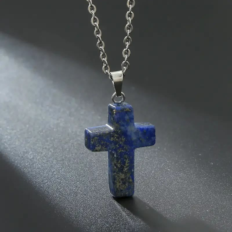 Christiandiscipleshop Natural Stone Cross Gemstone Pendant Necklace